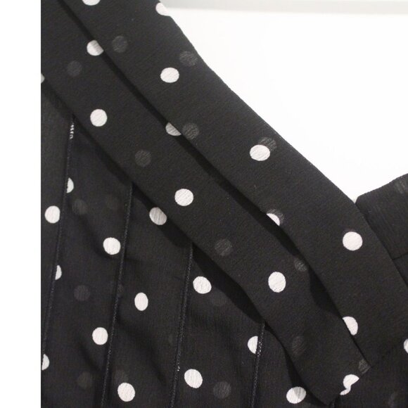 Sandra Darren Brown Polka dot Ruffled Hem Sheer Midi Dress Black Paneled Sz M - Picture 4 of 11